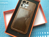 Handmade Cowhide Leather iPhone Case with Card Slot, Custom Engravings, iPhone 17 Pro/ iPhone 16 Pro/15 Pro/14 Pro/13 Pro