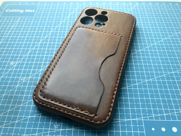Handmade Cowhide Leather iPhone Case with Card Slot, Custom Engravings, iPhone 17 Pro/ iPhone 16 Pro/15 Pro/14 Pro/13 Pro