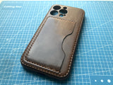 Handmade Cowhide Leather iPhone Case with Card Slot, Custom Engravings, iPhone 17 Pro/ iPhone 16 Pro/15 Pro/14 Pro/13 Pro