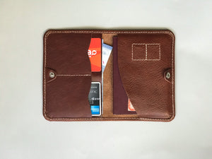 Handmade Custom Cowhide Leather Passport Holder, Slim Leather Wallet with SIM Card Slot