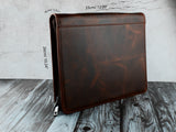 Personalised Vintage Leather Portfolio, Zipper Business Organizer, Padfolio for A4 Letter Size Notepad