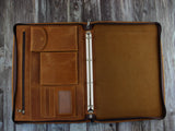 Engraving Custom for 4-Ring Binder Vintage Leather Padfolio with Zipper, A4 Notepad Organizer