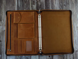 4-Ring Binder Vintage Leather Padfolio with Zipper, A4 Notepad Organizer