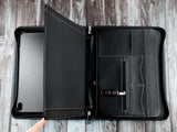 Zipper Monogrammed Leather Padfolio, Letter Size Document/ Notepad Folder, Gift for Him/ Her, for iPad 1/2/ Air (Black)