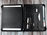 Zipper Monogrammed Leather Padfolio, Letter Size Document/ Notepad Folder, Gift for Him/ Her, for iPad 1/2/ Air (Black)