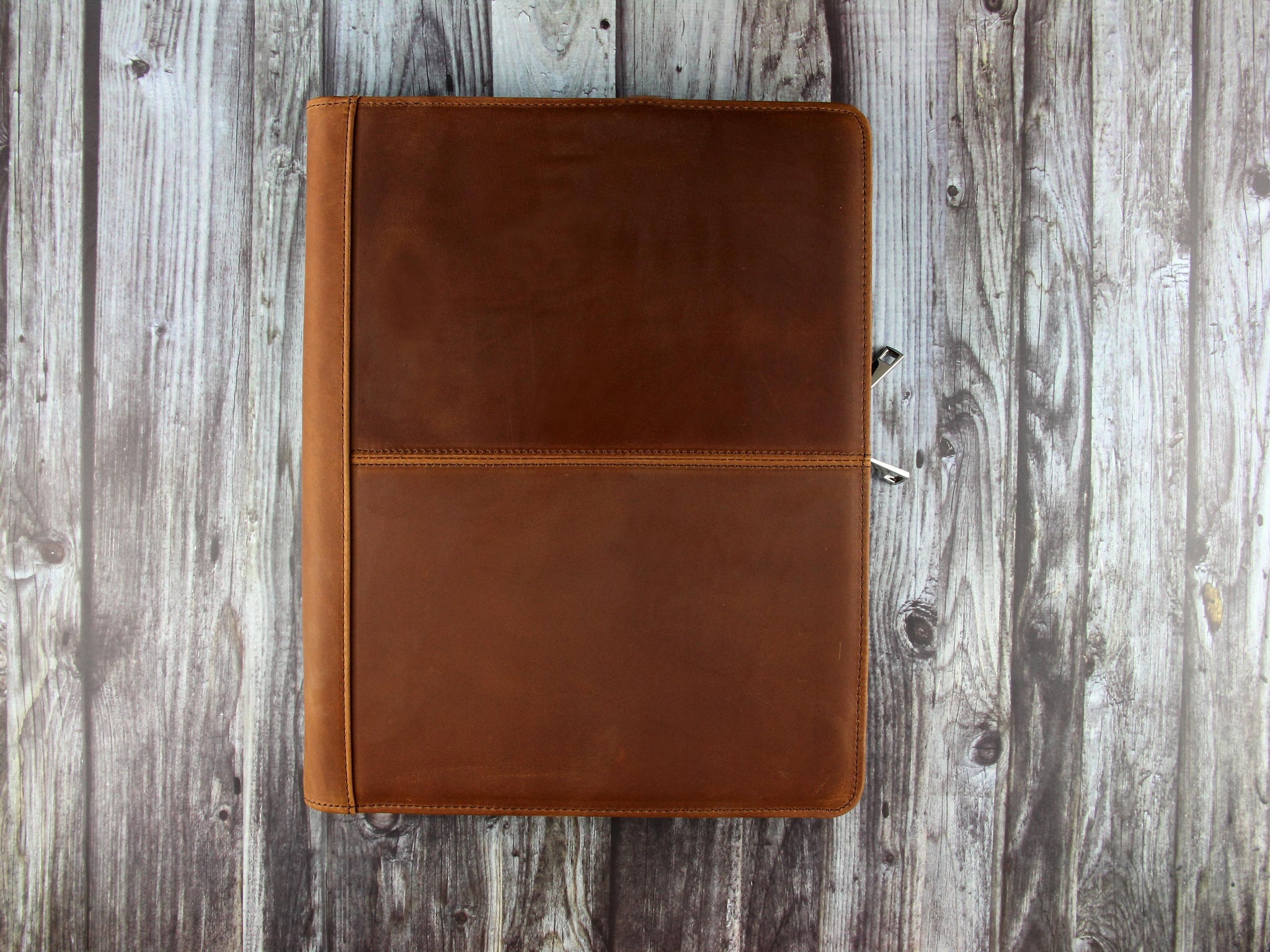 Vintage Monogrammed Zippered Leather Portfolio,A4 Size Document