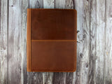 Vintage Monogrammed Zippered Leather Portfolio,A4 Size Document Holder, Tablet Case