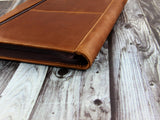Vintage Monogrammed Zippered Leather Portfolio,A4 Size Document Holder, Tablet Case