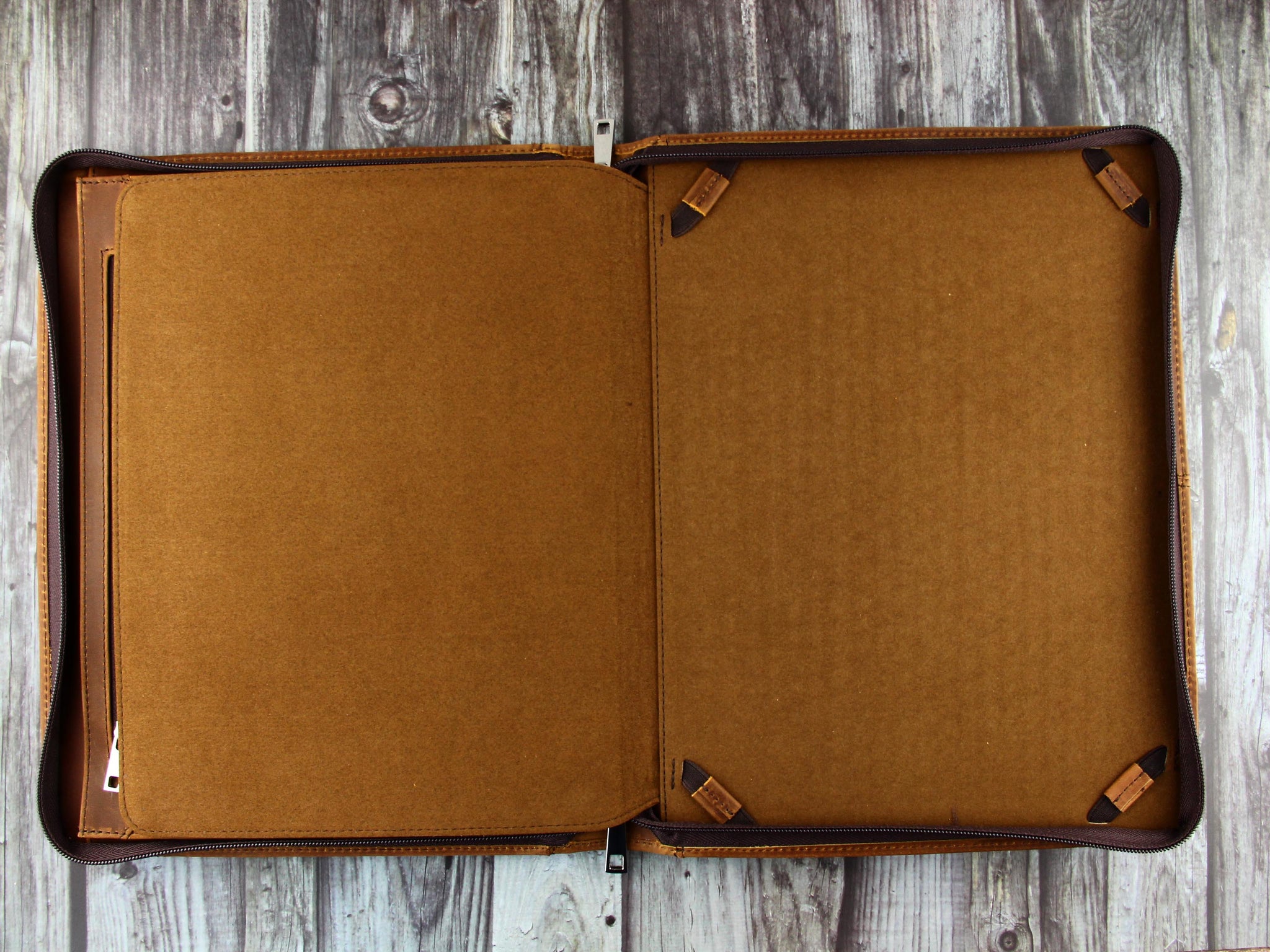 Vintage Monogrammed Zippered Leather Portfolio,A4 Size Document