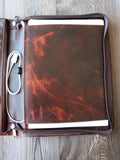 Personalised Vintage Leather Portfolio, Zipper Business Organizer, Padfolio for A4 Letter Size Notepad