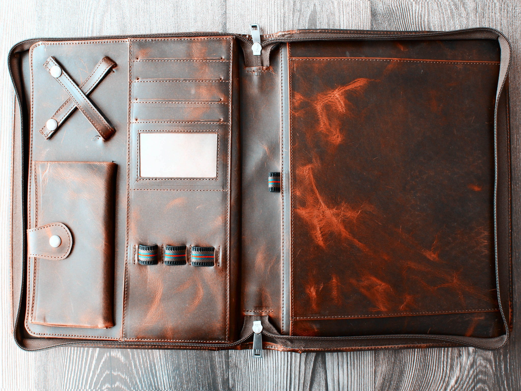 Personalised Vintage Leather Portfolio, Zipper Business Organizer