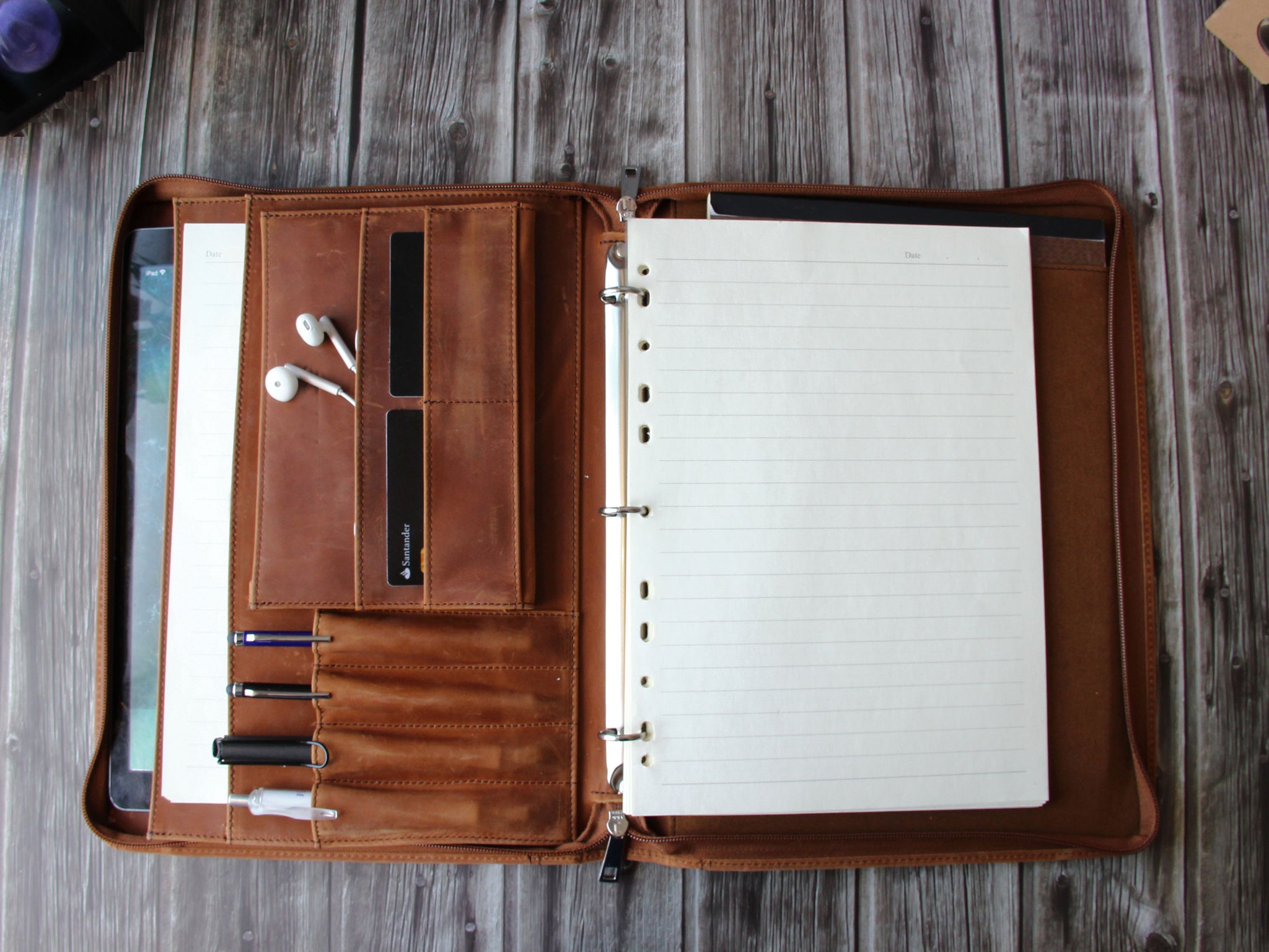 Vintage 3-Ring Binder Portfolio, Handmade Leather Holder for A4