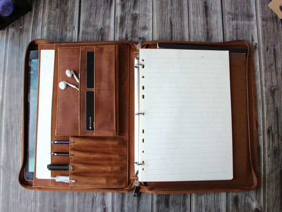 Vintage 3-Ring Binder Portfolio, Handmade Leather Holder for A4/ Legal Pad/Notepad Padfolio