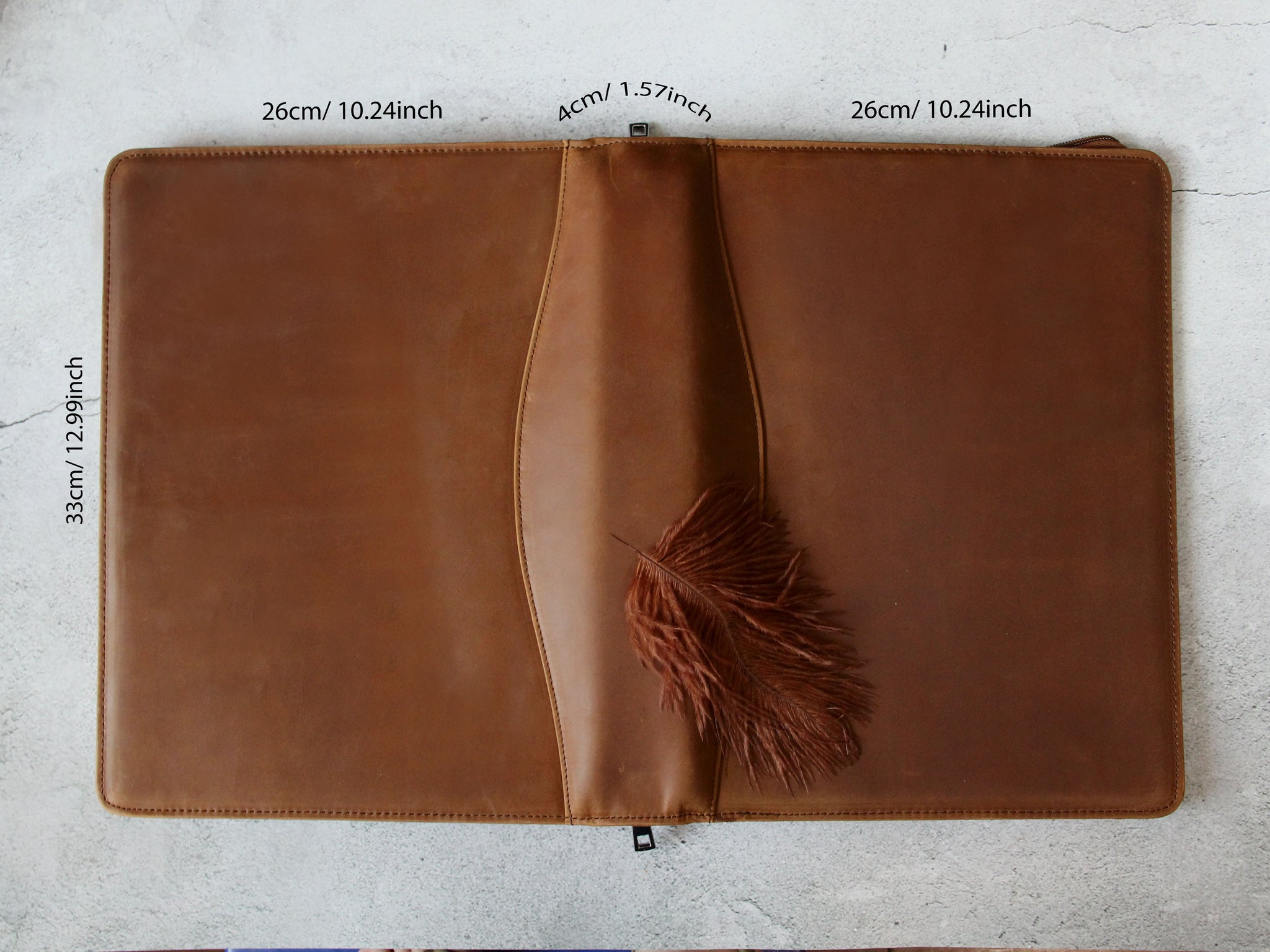 Vintage Monogrammed Zippered Leather Portfolio,A4 Size Document