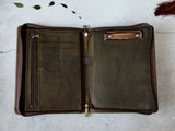 Vintage Custom Crazy-Horse Leather Padfolio with Clipboard, A5 File Folder