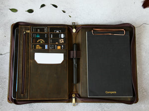 Vintage Custom Crazy-Horse Leather Padfolio with Clipboard, A5 File Folder