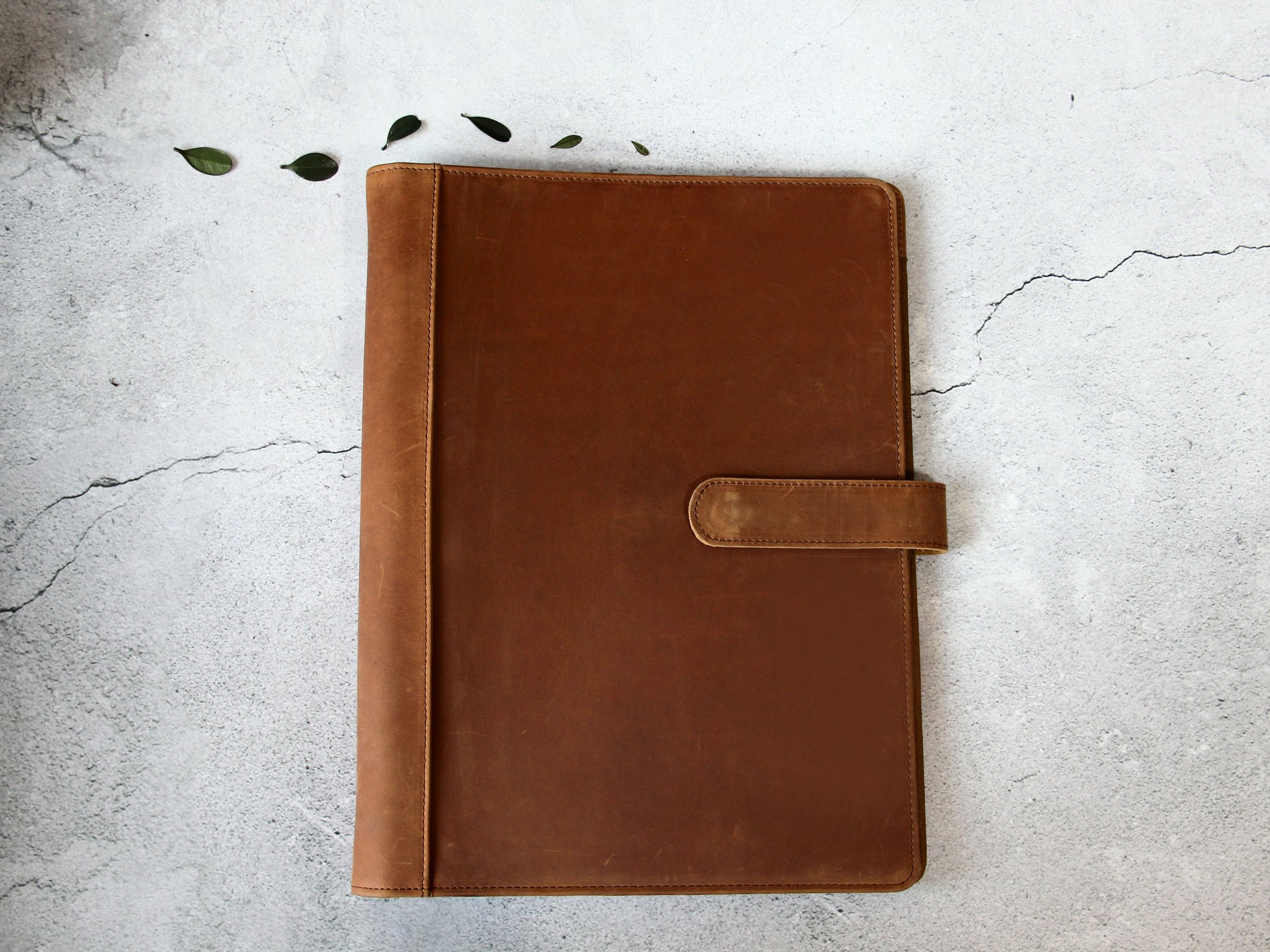 Vintage A4 leather portfolio case binder 4 ring,A4 leather business  padfolio