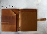 Vintage Custom 3-Ring Binder Retro-look Leather Padfolio/ Portfolio, Letter Size/A4 Planner, Folder with Magnet Button