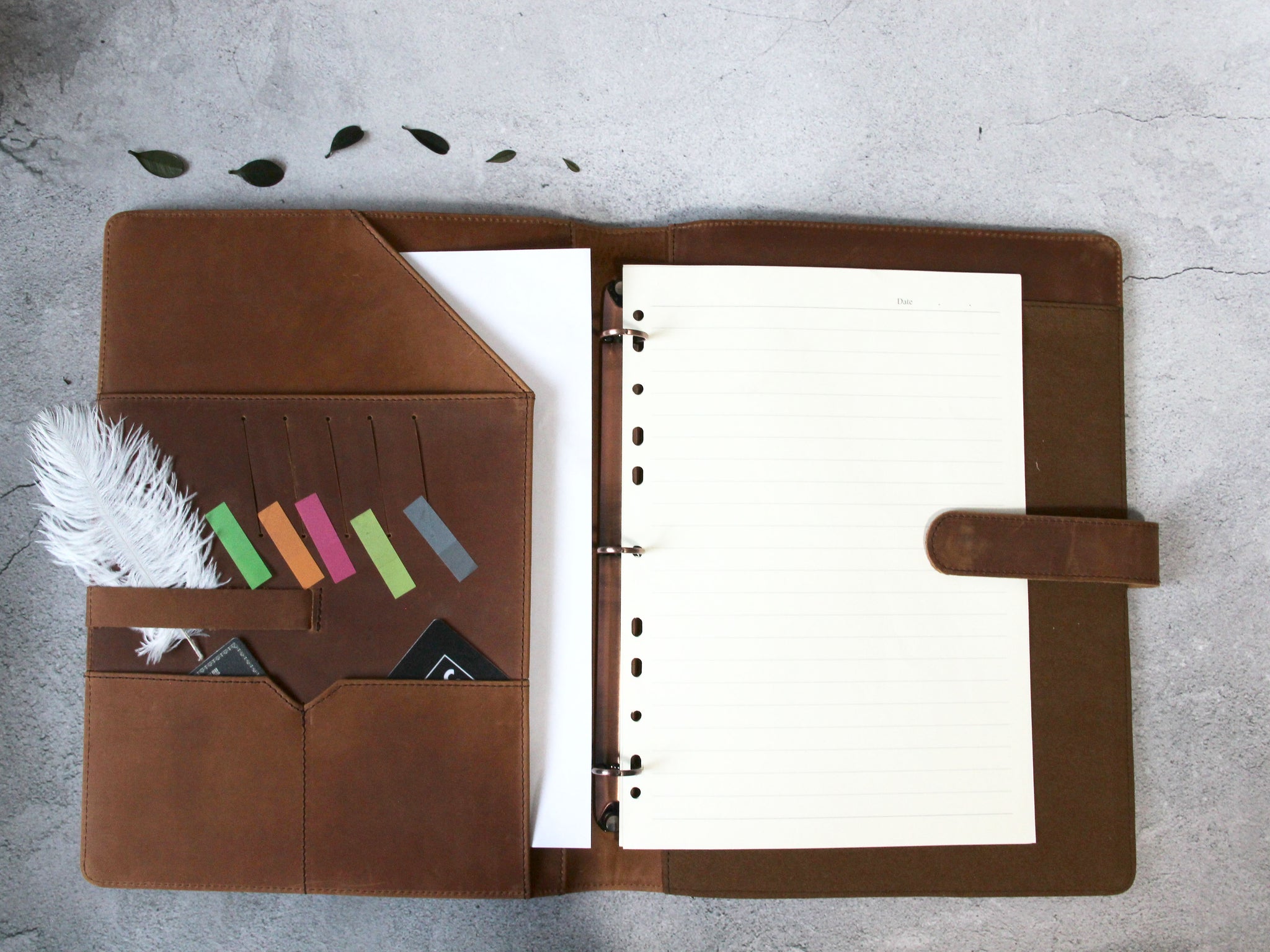 Pocket Binder / Leather Notebook Binder Organizer / 3 Ring Notebook iPad  Pocket Binder / Antique Tan Bridle Leather / Made by Hand