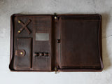 Personalised Vintage Leather Portfolio, Zipper Business Organizer, Padfolio for A4 Letter Size Notepad