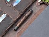 Handmade Retro-look Leather Portfolio with Notepad Holder, A4 Zipper Padfolio for 12.9 inch iPad Pro (Dark Brown)