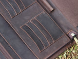 Handmade Retro-look Leather Portfolio with Notepad Holder, A4 Zipper Padfolio for 12.9 inch iPad Pro (Dark Brown)