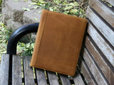 Handmade Retro-look Crazy Horse Leather Portfolio with Notepad Holder, A4 Zipper Padfolio for 12.9 inch iPad Pro
