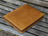 Handmade Retro-look Crazy Horse Leather Portfolio with Notepad Holder, A4 Zipper Padfolio for 12.9 inch iPad Pro