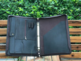 Handmade Personalised Genuine Leather Portfolio, Leather 3 Ring Binder Padfolio, Fits for MacBook 13", Document Holder Dark Brown, Best Gift
