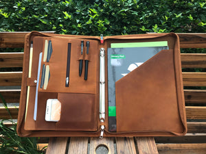 Handmade Personalised Genuine Leather Portfolio, Leather 3 Ring Binder Padfolio MacBook 13"