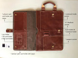 Handmade Stylish Slim Genuine Cowhide Leather Briefcase, Leather Business Portfolio/ iPad Holder/ Laptop Case